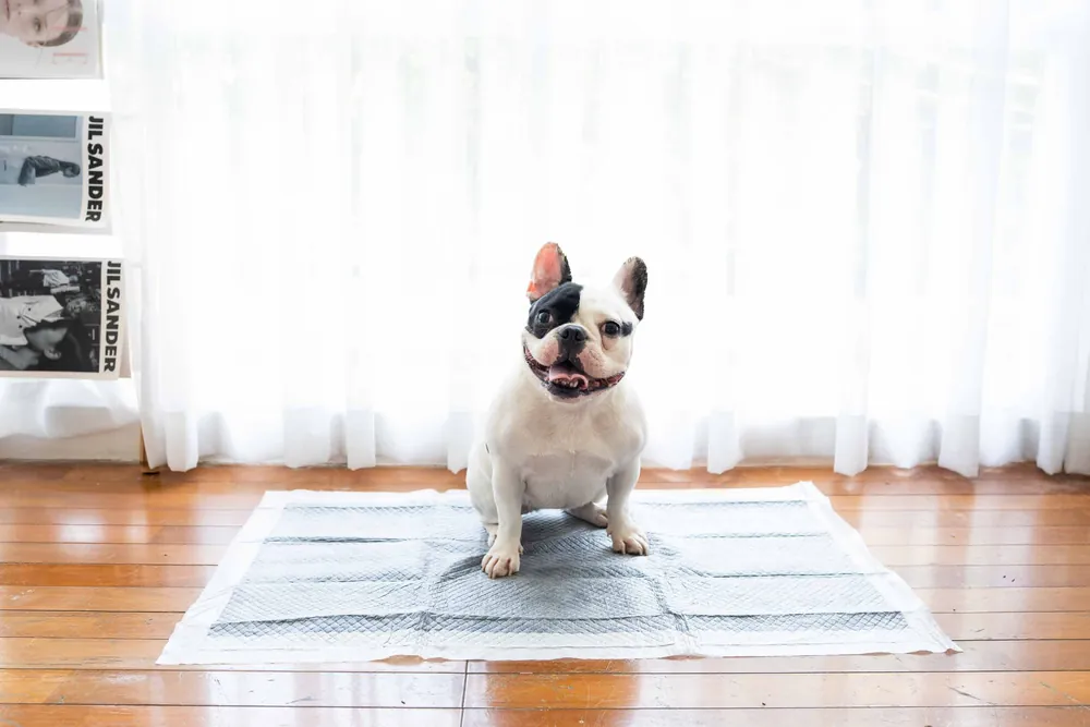 French bulldog duduk di atas Kaizoo Training Pee Pad